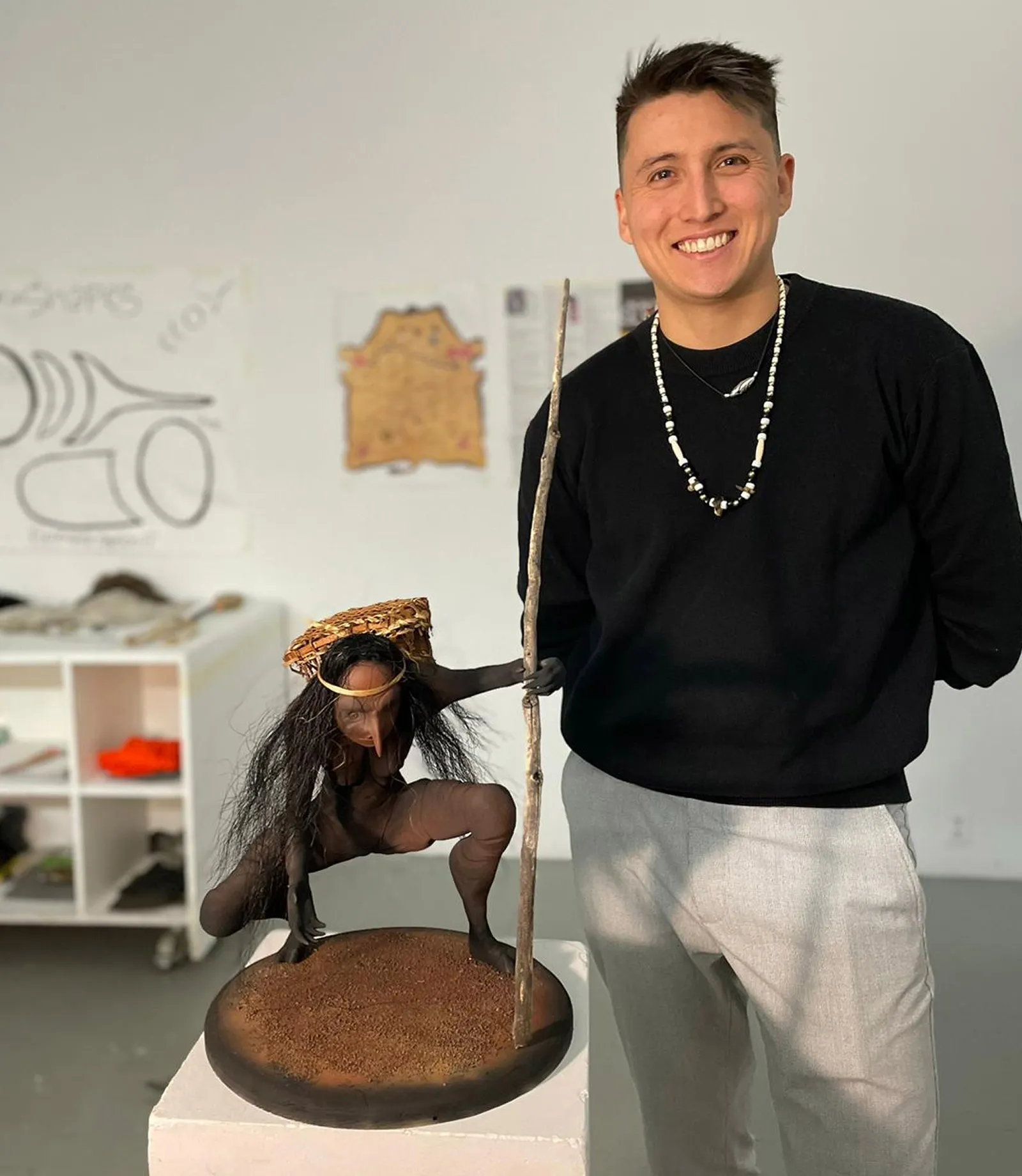 Austin with his project, ‘Kalkalilh’ at the Banff Centre Artist Residency